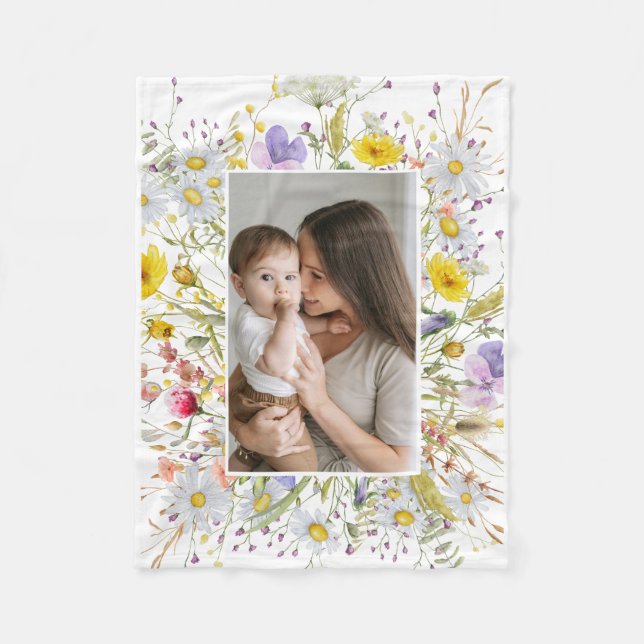 Vårblommor baby Foto Mors dag  Fleecefilt (Framsidan)