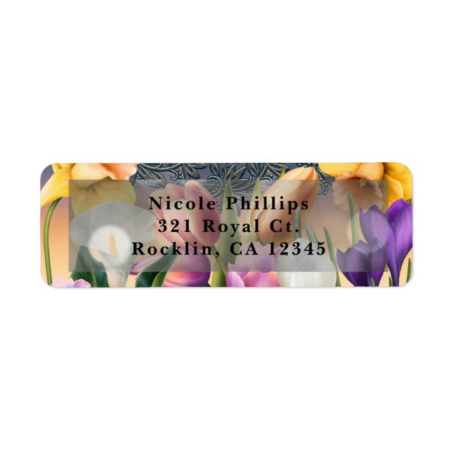 Vårblommor Blommig Elegant Chic Blå Inbjudan Returadress Etikett (Framsidan)