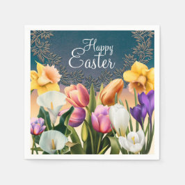 Vårblommor Blommig Ram Elegant Chic Fest Pappersservett