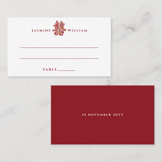 Vårblommor Dubbel Lycka Kinesisk Bröllopsfest Placeringskort (Fram/baksida)