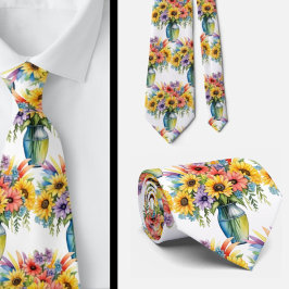 Vårblommor Färgglada Regnbåge Vattenfärg Blommor Slips