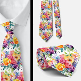 Vårblommor Färgrik Regnbåge Vattenfärg Blommig Slips