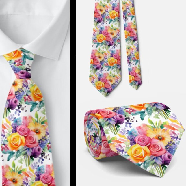 Vårblommor Färgrik Regnbåge Vattenfärg Blommig Slips (Skapare uppladdad)