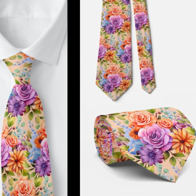 Vårblommor Färgrik Regnbåge Vattenfärg Blommig Slips (Skapare uppladdad)
