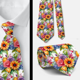 Vårblommor Färgrik Regnbåge Vattenfärg Blommig Slips