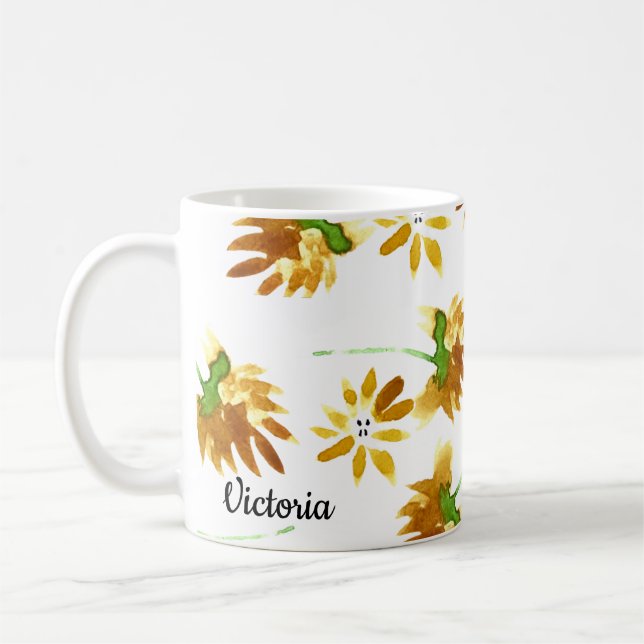 Vårblommor Handvatten Vattenfärg Mamma Namn Kaffemugg (Vänster)