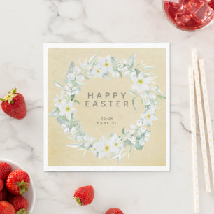 Vårblommor i en vit blomsterkransfest pappersservett