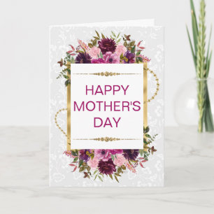 Vårblommor i rosa & guld glitter Mors dag Kort