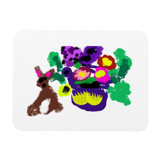 Vårblommor Kanin glädje Magnet (Horisontell)