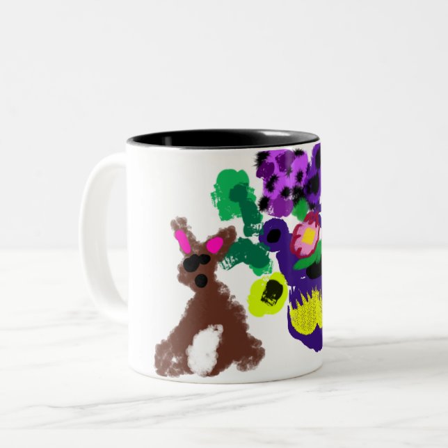 Vårblommor Kanin glädje Två-Tonad Mugg (Framsida vänster)