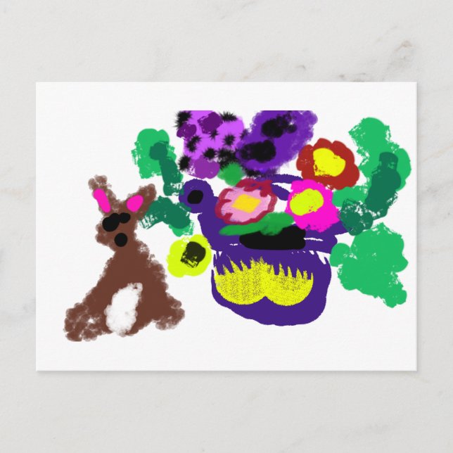 Vårblommor Kanin glädje Vykort (Framsida)