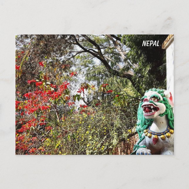 Vårblommor, kloster väktare - Nepal Postca Vykort (Framsida)