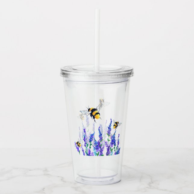 Vårblommor och bin Akryl Tumbler Take Away Mugg (Framsida)