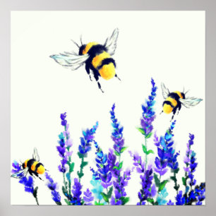 Vårblommor och bin målning poster