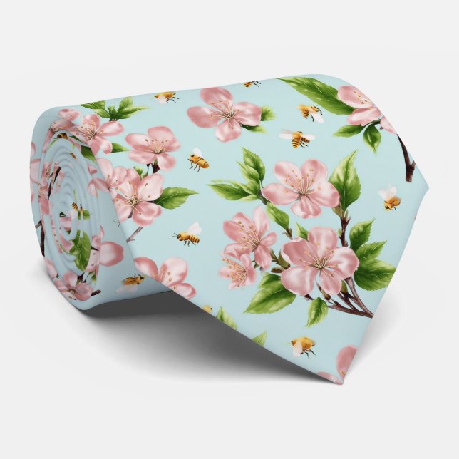 Vårblommor och bin-mönster slips (Rullad)