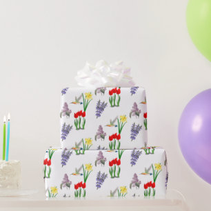Vårblommor och kolibri presentpapper