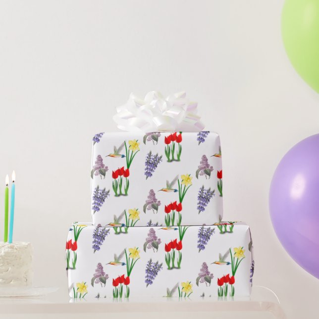 Vårblommor och kolibri  presentpapper (Festgåvor)