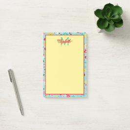Vårblommor på akvablå monogram post-it block