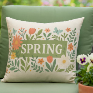 Vårblommor på Tanfärgad Bakgrund Kudde