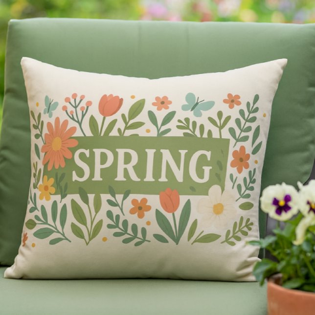 Vårblommor på Tanfärgad Bakgrund Kudde (Skapare uppladdad)