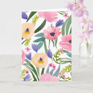 Vårblommor Pastell Blommig Akvarell Kort