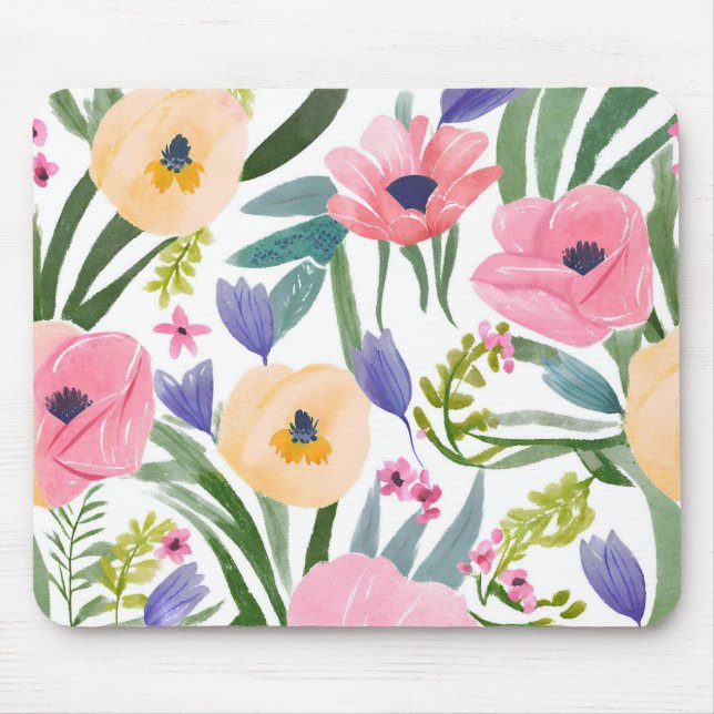 Vårblommor | Pastell Blommig Akvarell Musmatta (Framsidan)