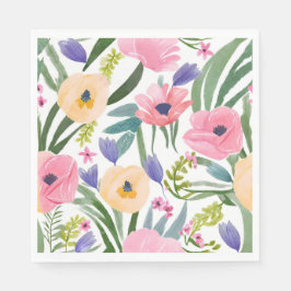 Vårblommor | Pastell Floral Akvarell Pappersservett