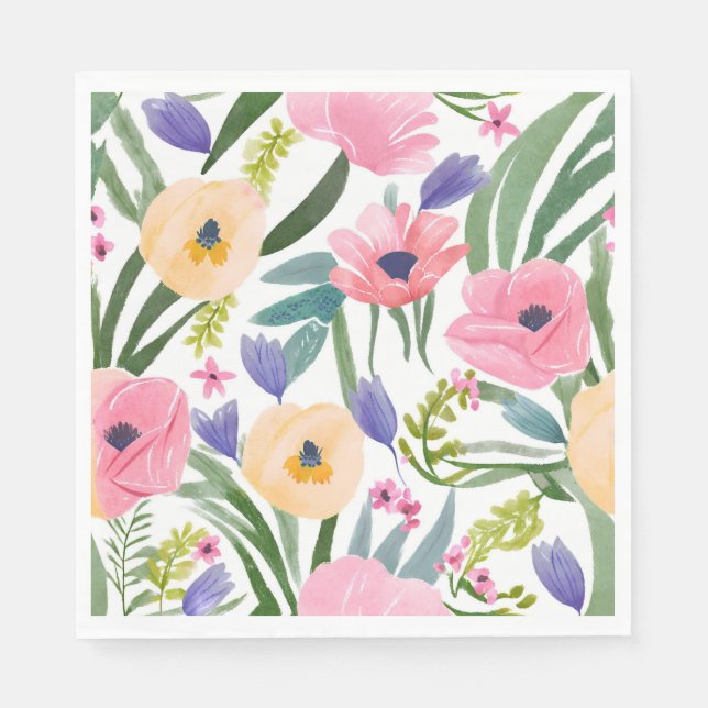 Vårblommor | Pastell Floral Akvarell Pappersservett (Framsidan)