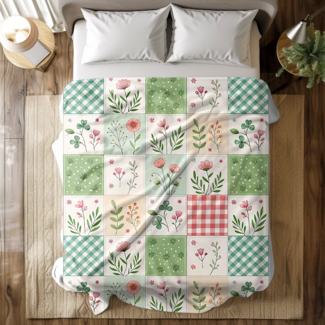 Vårblommor Patchwork Quilt Fläta Filta Fleecefilt (Skapare uppladdad)