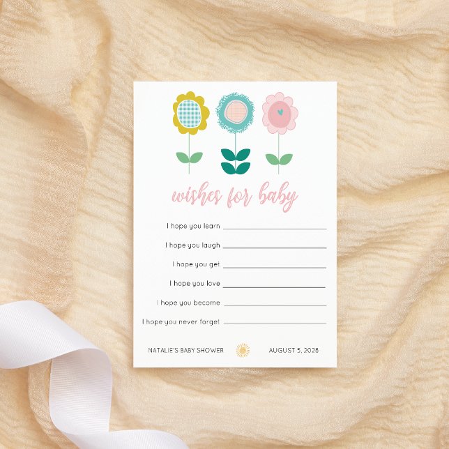 Vårblommor Rosa Fjäril Önskningar för Bebis Anteckningskort (Skapare uppladdad)