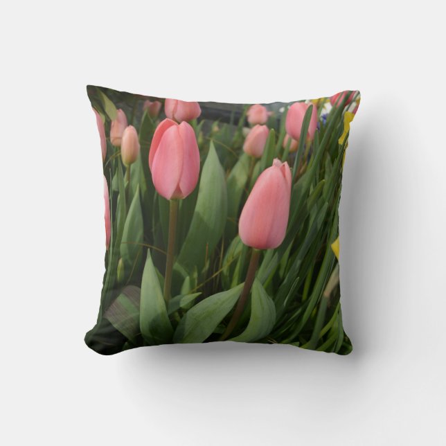Vårblommor rosa tulpaner kudde (Framsida)