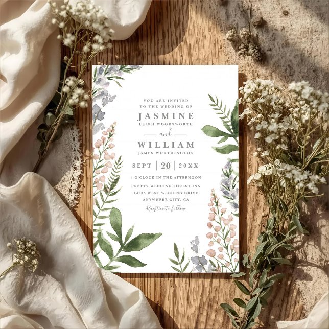Vårblommor Rustik Elegant QR-kod Bröllop Inbjudningar (Skapare uppladdad)