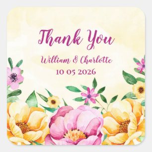 Vårblommor Tack Bröllopsgåva Tag Fyrkantigt Klistermärke