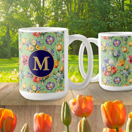 Vårblommor Trädgård Salvia Grön Initialbokstav Kaffemugg