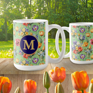 Vårblommor Trädgård Salvia Grön Initialbokstav Kaffemugg