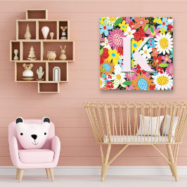 Vårblommor Trädgårdsmonogram Whimsical Barnkammare Canvastryck