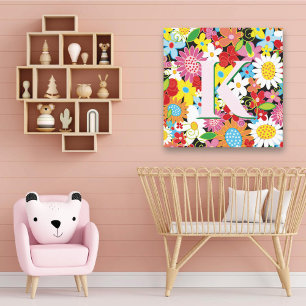 Vårblommor Trädgårdsmonogram Whimsical Barnkammare Canvastryck