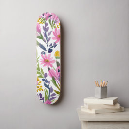 Vårblommor | Vacker Pastell Färg Blommig Akvarell Mini Skateboard Bräda 18,5 Cm