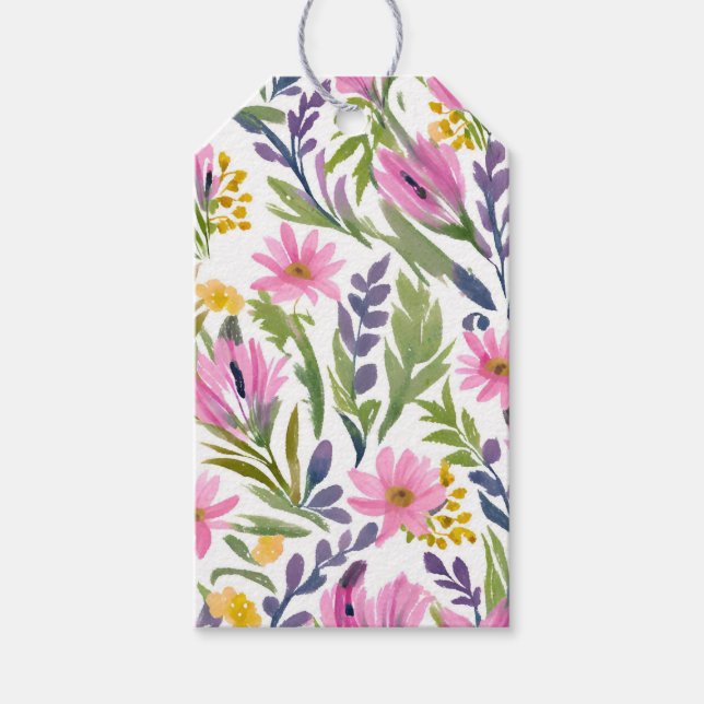 Vårblommor | Vackra Pastellfärgade Blommor i Vatte Presentetikett (Framsidan)