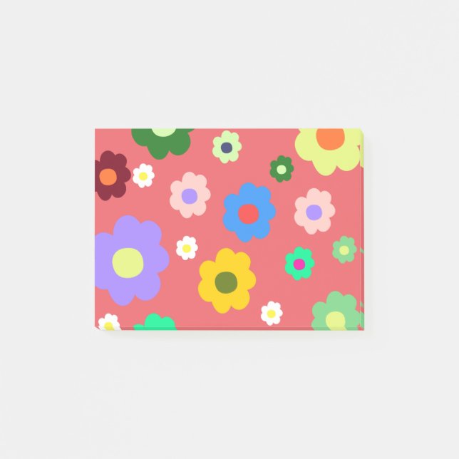 Vårblommor Y2K Retro Mönster Post-it Block (Framsida)