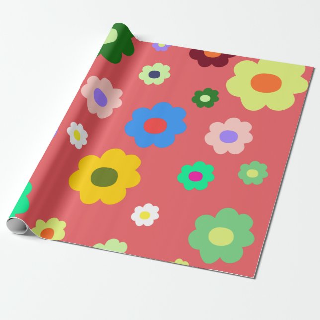 Vårblommor Y2K Retro Mönster Presentpapper (Utrullad)