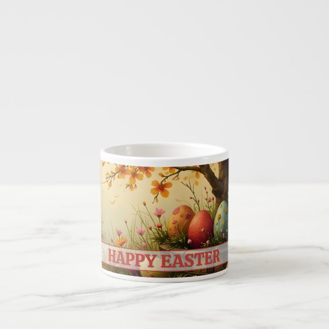 Vårblommornas magi med påskäggsglans espressomugg (Framsidan)