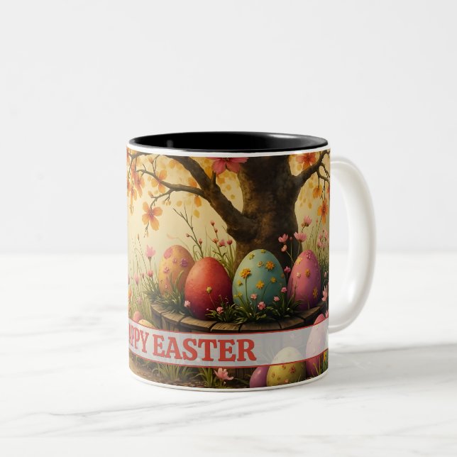 Vårblommornas magi med påskäggsglans Två-Tonad mugg (Framsida höger)