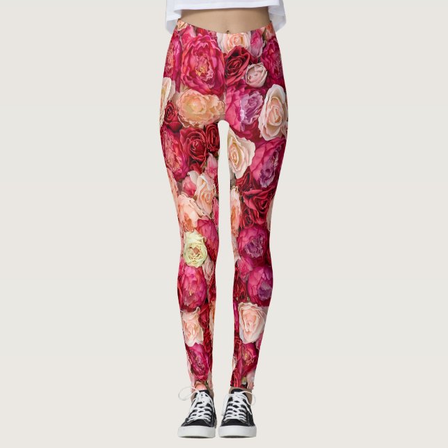 Vårblomning full av vita och rosa peonior leggings (Framsida)