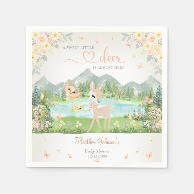 Vårblomning och fjärilar Hjort Babyfirande  Pappersservett (Framsidan)