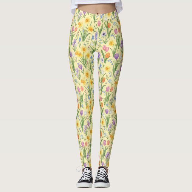 Vårblomning Utbrottsmönster Leggings (Framsida)