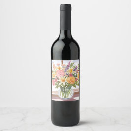 Vårblomsbukett | Vacker blomkort Vinflaska Etikett