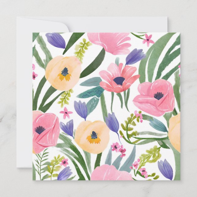 Vårblomsbukett | Vacker blomsterakvarell Kort (Framsida)