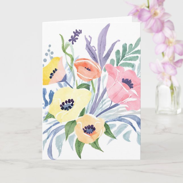 Vårblomsbukett | Vacker blomsterakvarell Kort (Orkide)