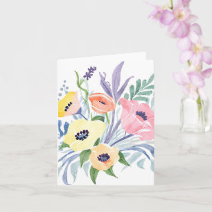 Vårblomsbukett Vacker blomsterakvarell Kort